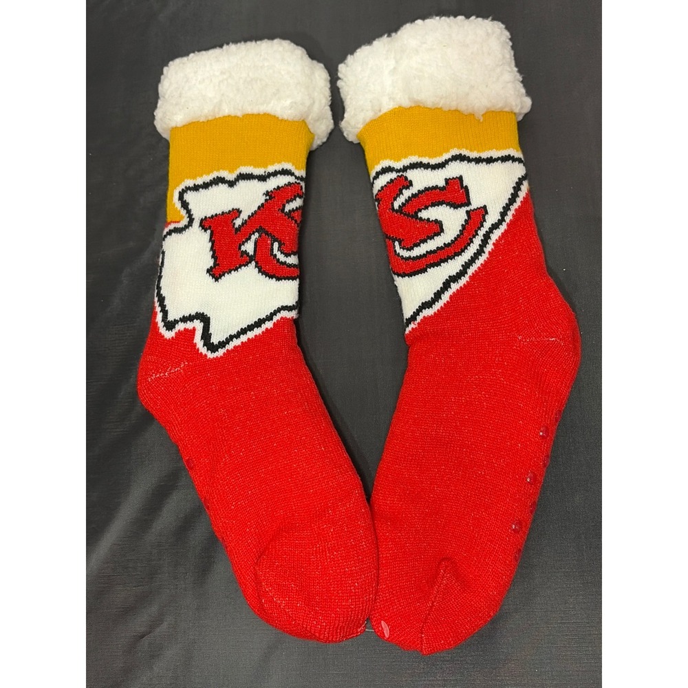 Kansas City Chiefs NFL Slipper Socks Sherpa Lined Non-Slip Red Yellow White